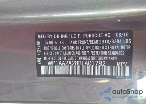 2011 Porsche Cayenne z USA, uszkodzony, nr VIN WP1AA2A28BLA01782